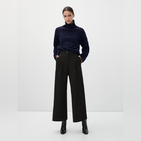 Massimo Dutti Black Wide Leg Pants US 2 EU 34 XS Pleated High Rise Trousers - Picture 1 of 13